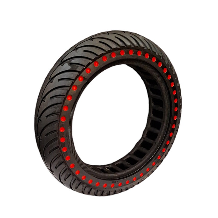 Anvelopa trotineta electrica plina, fara camera, dimensiune 8.5 x 2A, culoare negru cu buline rosii