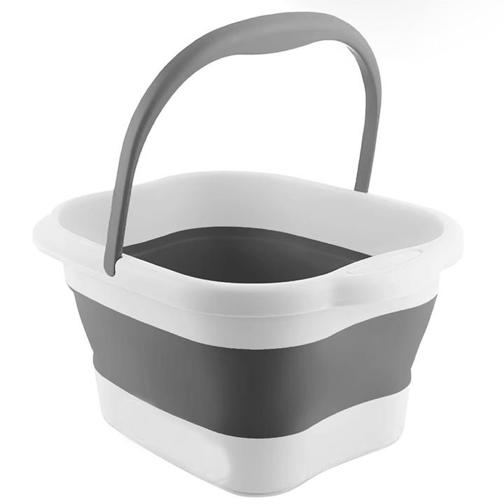 Lighean pliabil cu picioare, Zggzerg, 13L, Cu manere extinse, Anti-alunecare, Rezistenta la temperaturi ridicate, Design ergonomic, Usor de curatat, Potrivit pentru baie, Plastic, 43 x 33.5 x 22cm, Gri