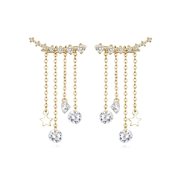 Hytireby Fülbevaló 925, bojt, cirkon, fényes, arany