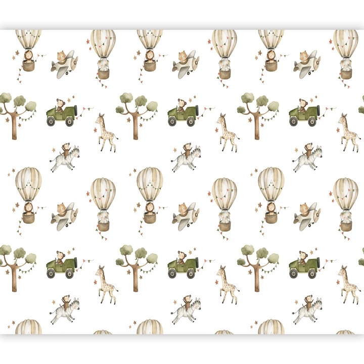 Fototapet Standard - Africa for Toddler - Animals on Savannah in Watercolour Technique - 200 x 140 cm