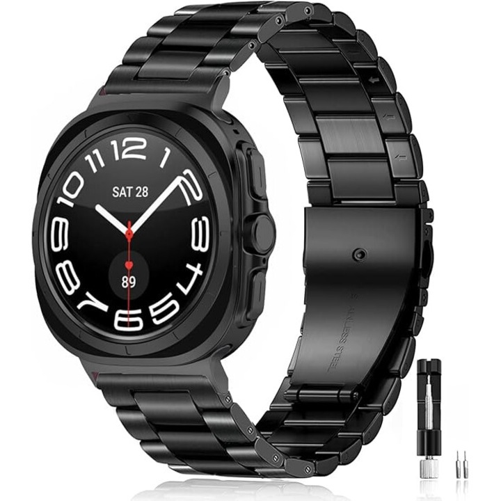 Curea smartwatch, Pentru Samsung Galaxy Watch Ultra 47mm (2025/2024), Matcheasy, Inox, Negru metalizat