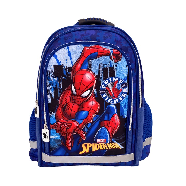 Gyermek hátizsák, 42x30x17 cm, három rekesszel és két oldalzsebbel, többszínű, ergonomikus pántokkal, megerősített és állítható, Spiderman