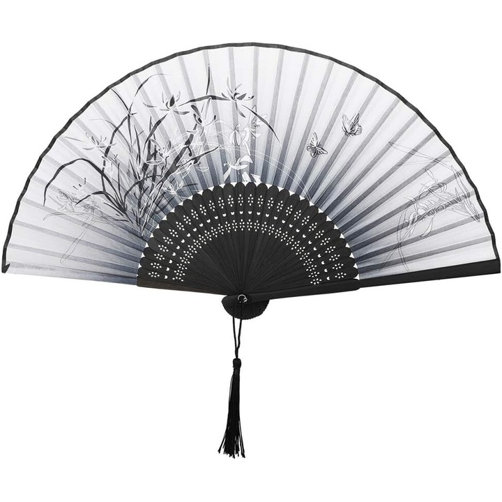 Копринено ветрило с пискюл, за декорация на стена, черно/бяло