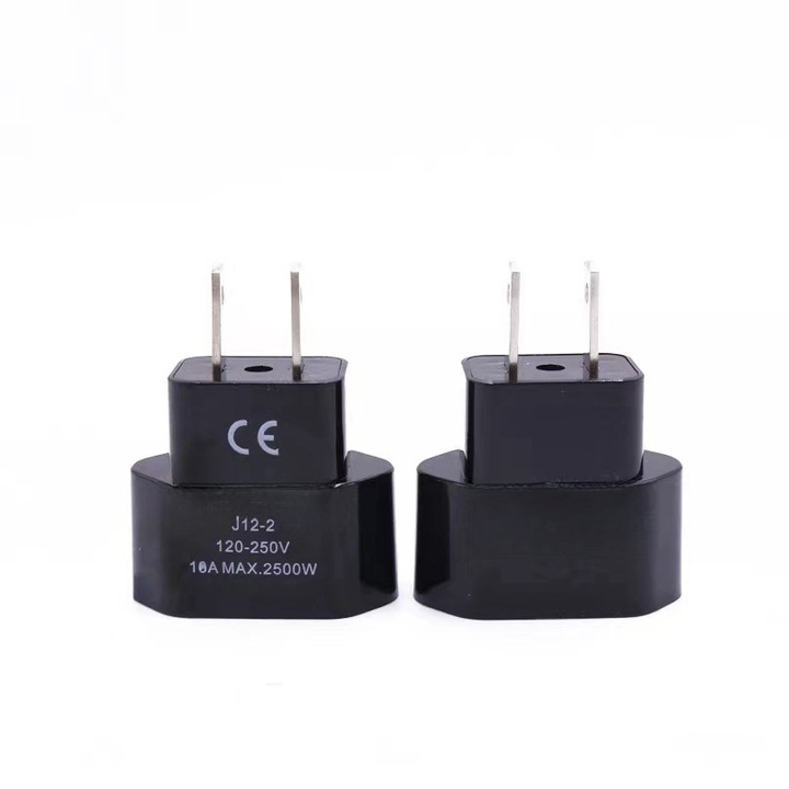 Adaptor Europlug CEE 7/16 mama la priza US/Japan 2-pini tata (type A, NEMA 1-15) fara pamantare, 10A, negru