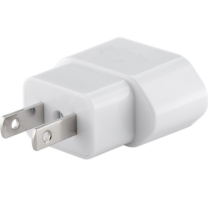 Adaptor Europlug CEE 7/16 mama la priza US/Japan 2-pini tata (type A, NEMA 1-15) fara pamantare, 10A, alb