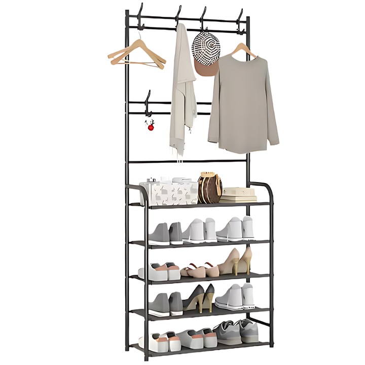 JOZY cipőakasztó és állvány, Prémium anyagok, ideális kis helyekre, fekete modell, 60 x 26,5 x 171 cm