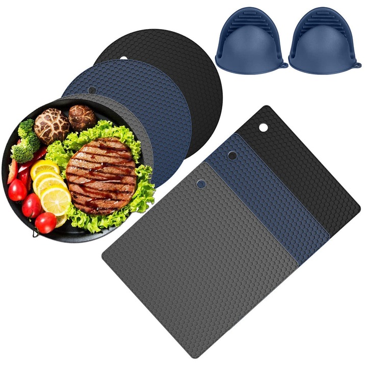 Set Suporturi Oale si Manusi pentru Degete Din Silicon, Uktunu - 6 Piese Antialunecare pentru Gatit, Copt, Gratar