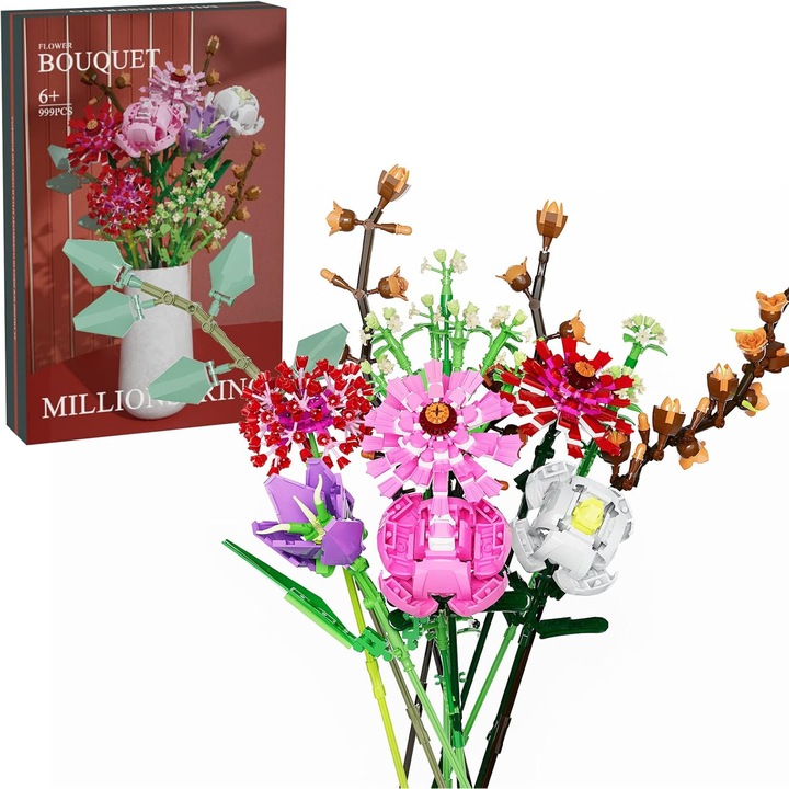 Seturi de constructie, Enforose, buchete de flori artificiale, 3D, plastic, multicolor