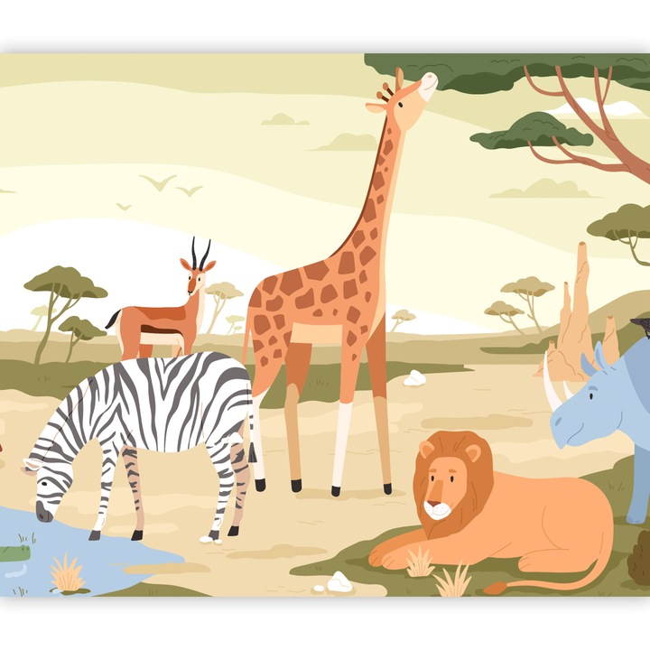 Fototapet Standard - Animals From Jungle Vector Illustration - 250 x 175 cm