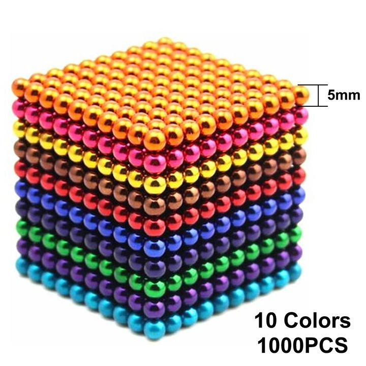 Mágneses golyók, QttvbTna, 1000 darabos készlet, sokszínű, 5mm