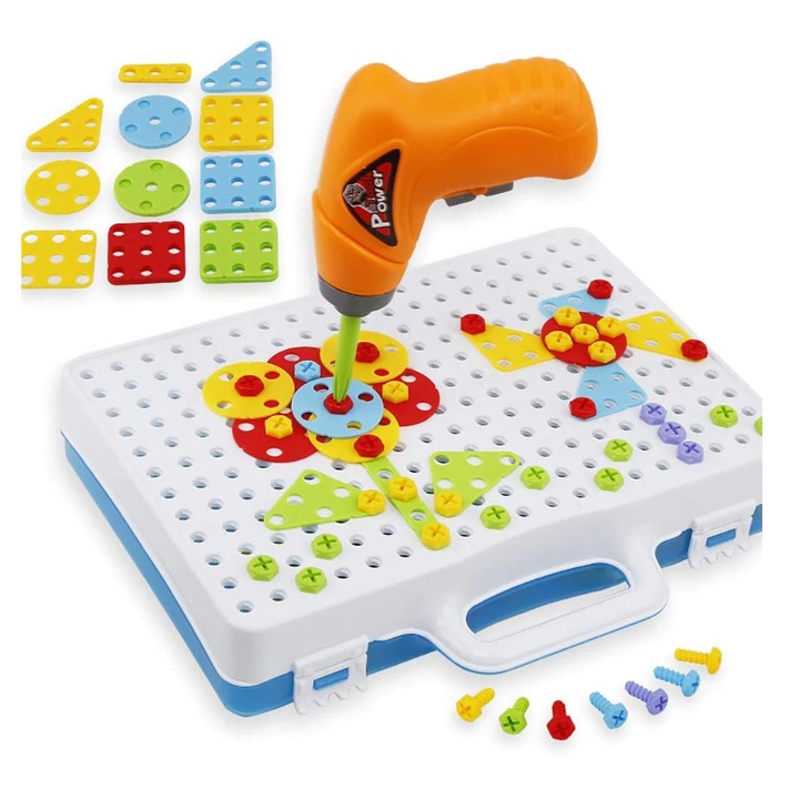 Oktató és kreatív játék, Bohui, fúróval, 144 db, műanyag, tarka, 30,5x5x24cm