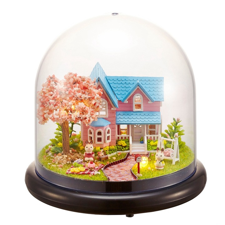 Set DIY Casa Creativa cu Mobilier si Capac Transparent, AMRINUGL, Multicolor, 14x14x13.7cm