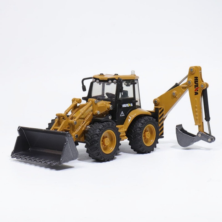 Играчка багер-товарач, Mmgoqq, Komatsu WB93-R, 129 части, метал/пластмаса, 7.3x1.8x2.6 инча