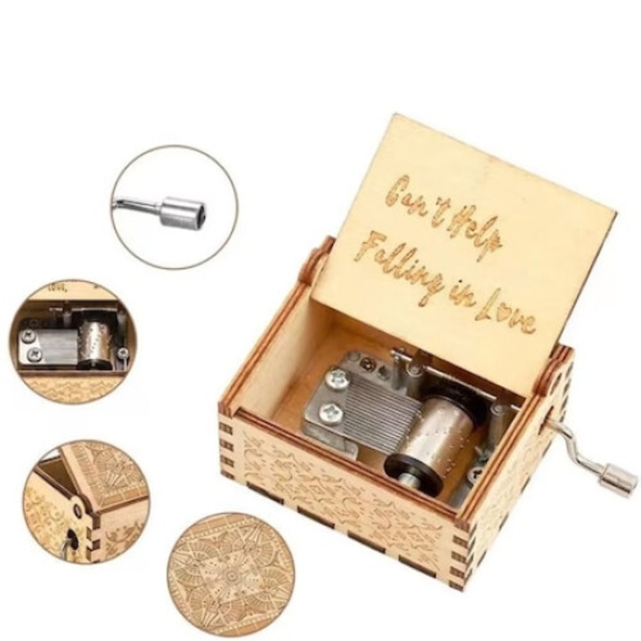 Cutie muzicala din lemn AMRINUGL, 6.5x5.5x3.8cm, cadou pentru ocazii speciale