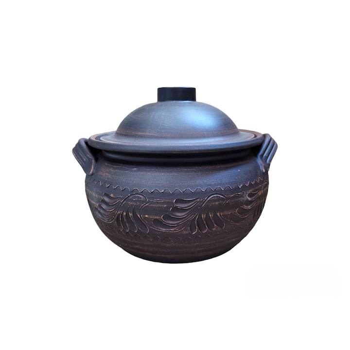 Oala Casnic din lut rosu, lucru manual, decor, 3L