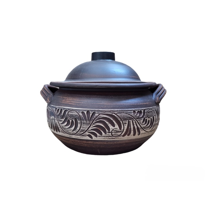 Oala Casnic din lut rosu, lucru manual, angob, 3L