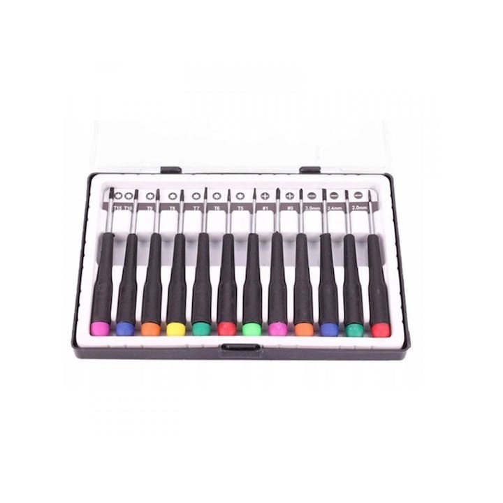 Set 12 surubelnite de precizie, carcasa depozitare inclusa, multicolor