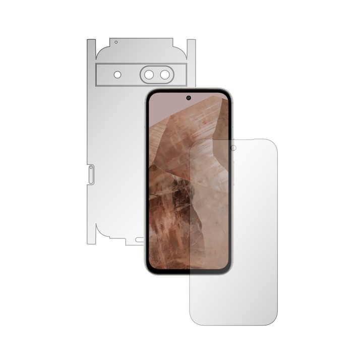 Комплект от 2 протектора за екран Folie24 за цялото тяло, за Google Pixel 8a, 360 покритие, екран + гръб и страни, 1 комплект Ultra-Clear + 1 комплект матови, залепващи, гъвкави със саморегенерация