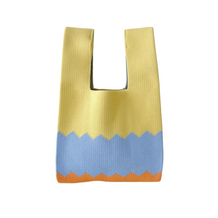 Geanta de umar tricotata dama, casual, multicolor, stofa, 36x20cm