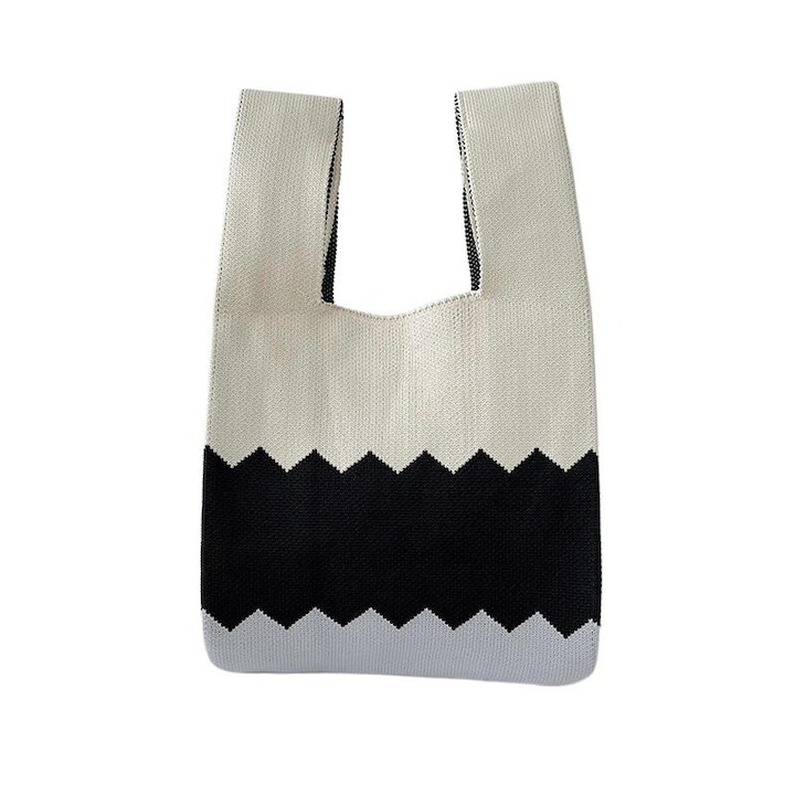 Geanta de umar tricotata dama, casual, multicolor, stofa, 36x20cm