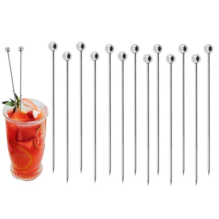 Комплект 20 сламки за коктейли от неръждаема стомана, сребристи, AMRINUGL, 108x5 мм