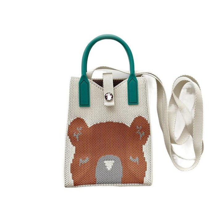 Női alkalmi crossbody táska, szövet, medvemintás, tarka, 55cm