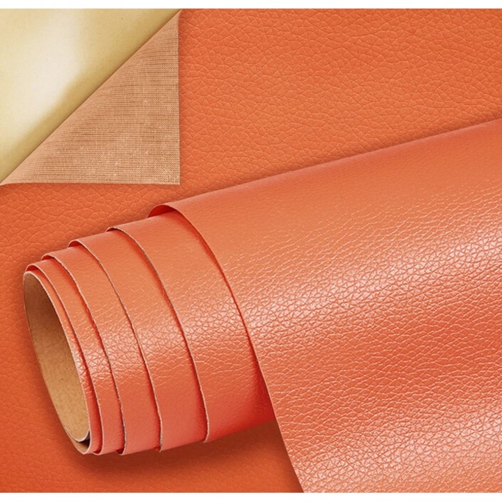 Folie din Piele Ecologica Autoadeziva pentru Reconditionare si Retapitare Canapea, Scaun, Interior Auto, Articole din Piele, DAVIDAMI CONCEPT®, Rola 138 cm x 50 cm, Portocaliu