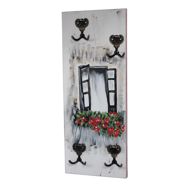 Suport pentru chei cu 8 agatatori, pictat pe lemn, 20 cm * 50 cm