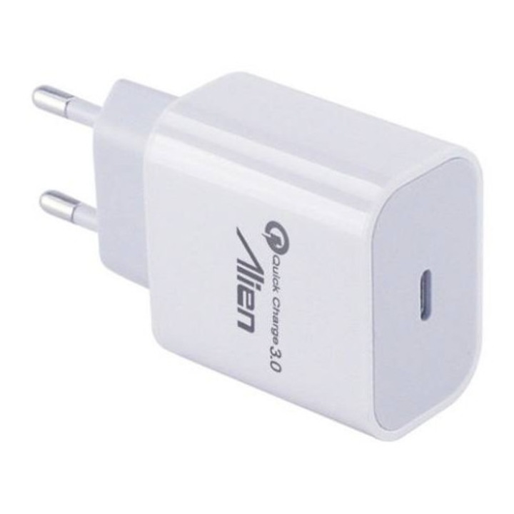 Incarcator de telefon, Alien, USB C, 5V, 3.0A, Alb