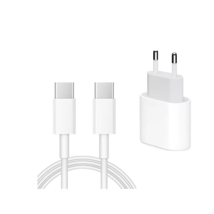 Set incarcare rapida, 20W USB-C si cablu USB-CC, 2m, compatibil cu iPhone 15pro, 15 promax, iPad Pro 2020, bulk