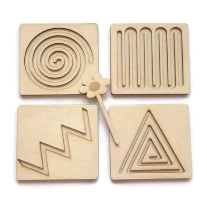 Set 4 Tablici Grafomotorii, Akademia Drewna, Educationale, Lemn, 12.8x11.8cm