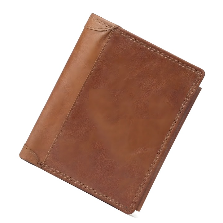 Мъжки портфейл от естествена кожа, IMODIX®, RFID защита за карти, джоб за лична карта, много просторен, семпъл и приятен дизайн, 523, кафяв