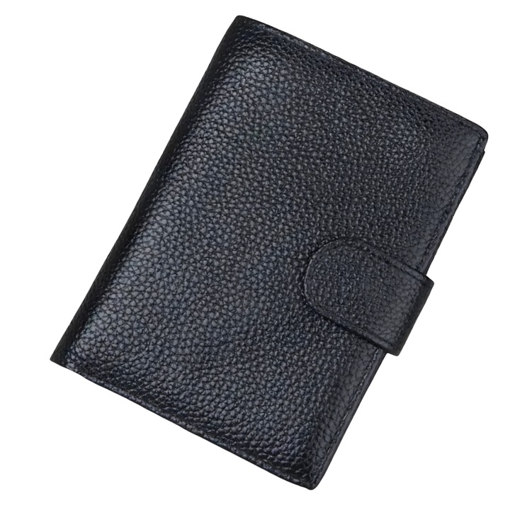 Мъжки портфейл от естествена кожа, IMODIX®, RFID защита за карти, джоб за лична карта, семпъл и приятен дизайн, 2063, черен