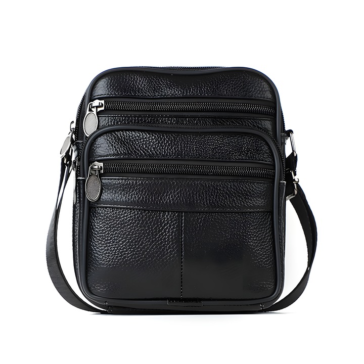 De Umar férfi kézitáska természetes bőrből, IMODIX®, 4 rekeszes, állítható pántok, 19x16x6 cm, 6037, fekete