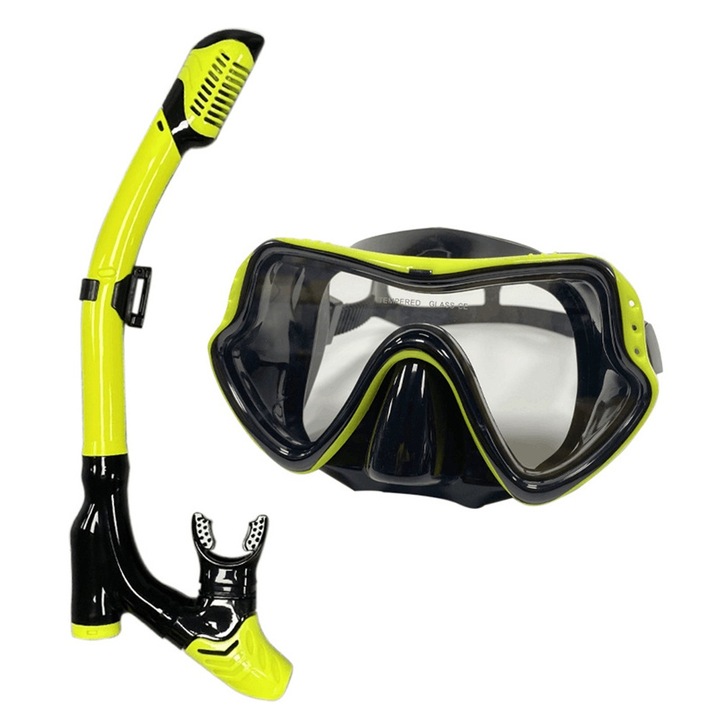 Set de snorkeling, QttvbTna, silicon si PC, galben, 12x9x7cm