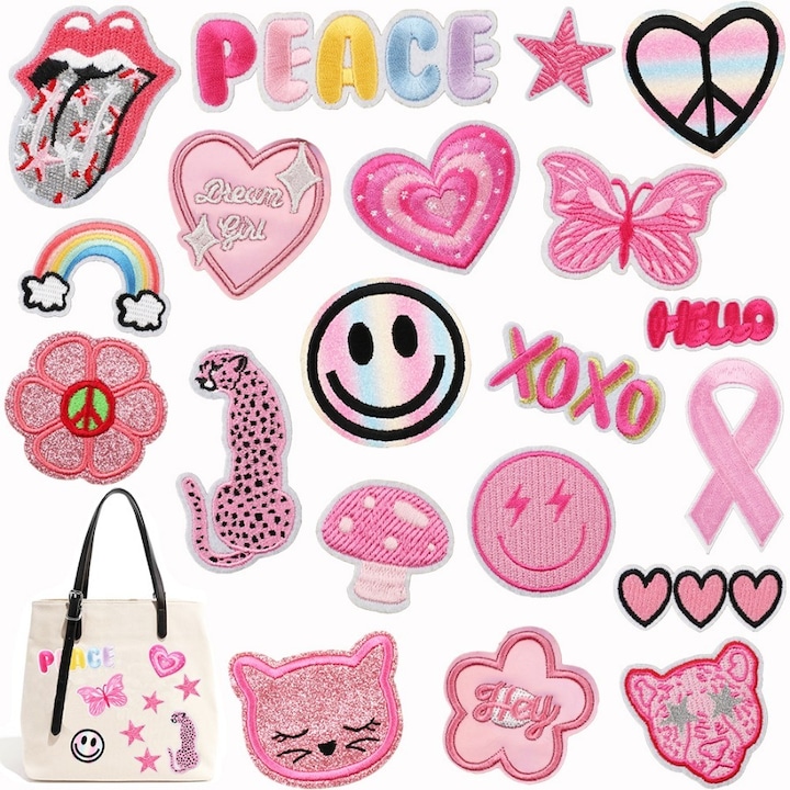 Set 20 petice decorative, multicolor, pentru haine si genti