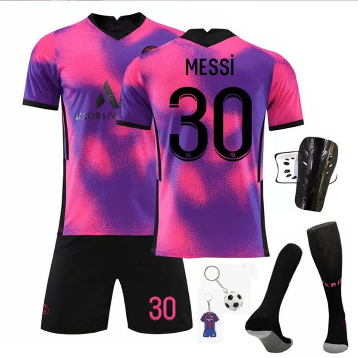 Детска спортна екипировка, ANUTETOUNI®, футболна фланелка Paris Third Match Messi, полиестер, лилаво, 140-150 см