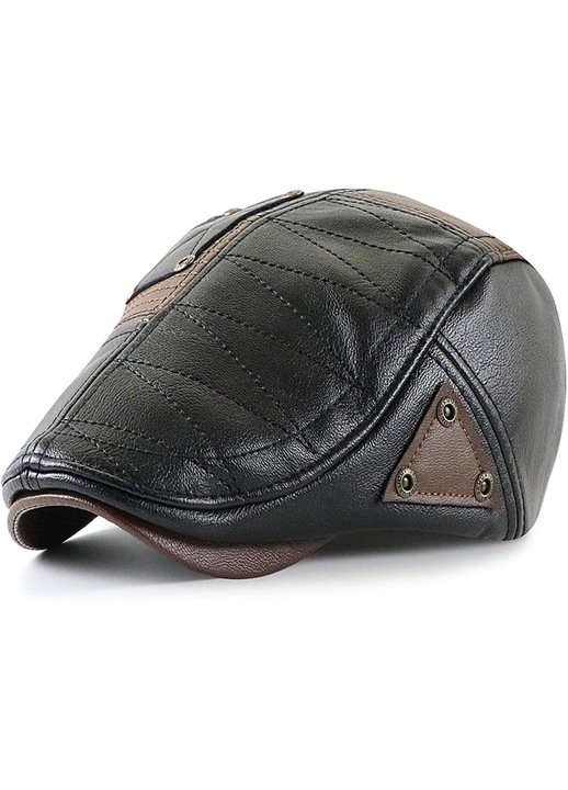 Palarie pentru barbati, Piele Ecologica, 56-60 cm, Negru / Maro