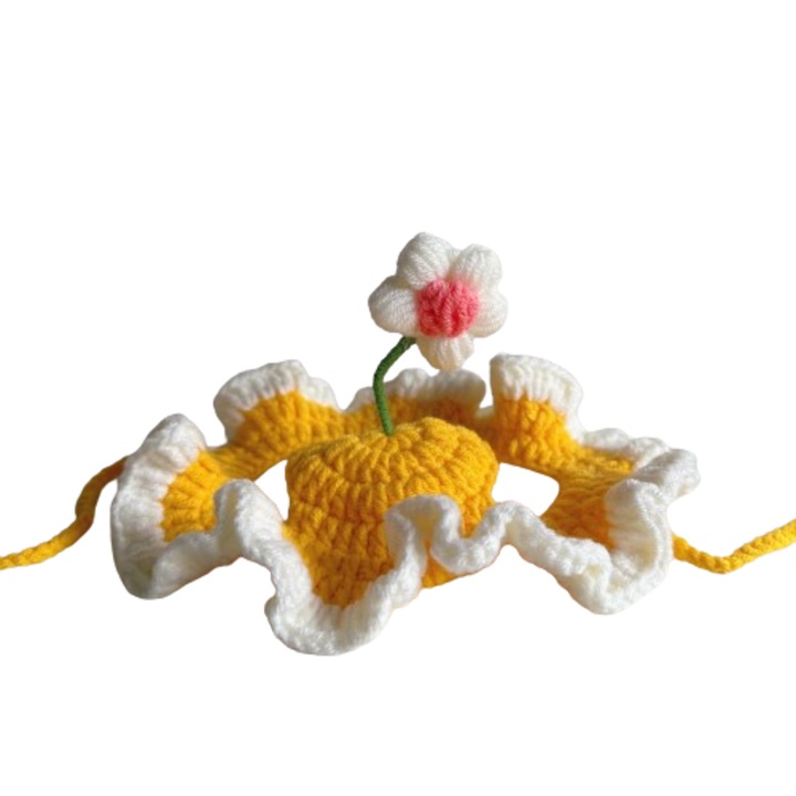 Palarie pentru animale de companie, lana tricotata, cu model mic de floare, marimea M