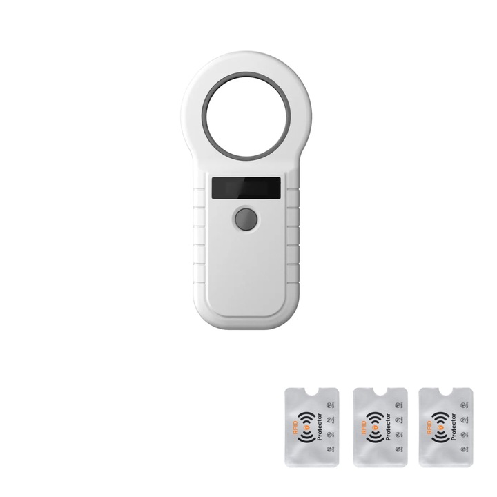 Animal Chip Reader, RFID ID azonosítás, Microchip Scanner 125 kHz/134.2 kHz, UnderShop, Fehér, 3 RFID védelem