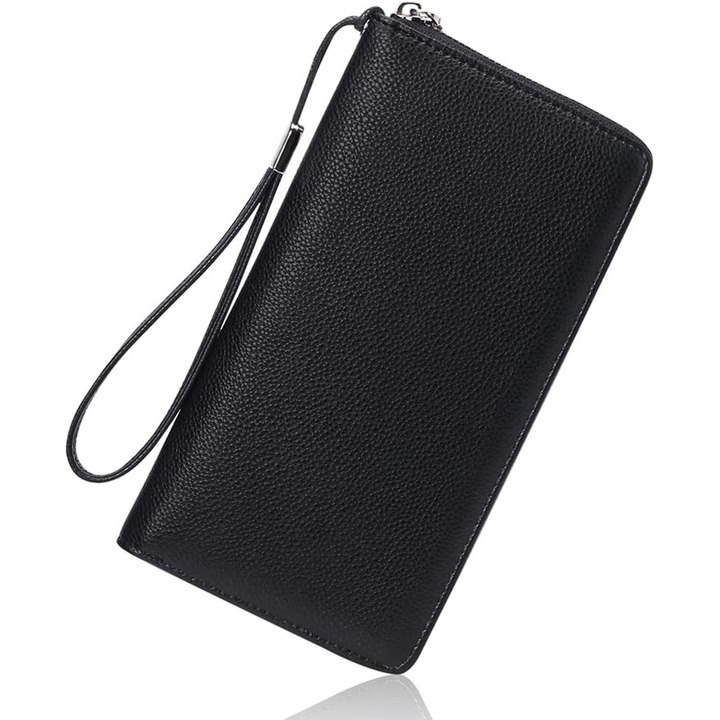 BGHYHYHI női pénztárca, nagy kapacitású, RFID, fekete, 11,5x2,5x21,5 cm