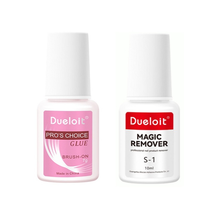 Set de Gel Lipici Super Puternic si Solutie Rapida de Indepartare a Lipiciului pentru Unghii, Dueloit, Transparent