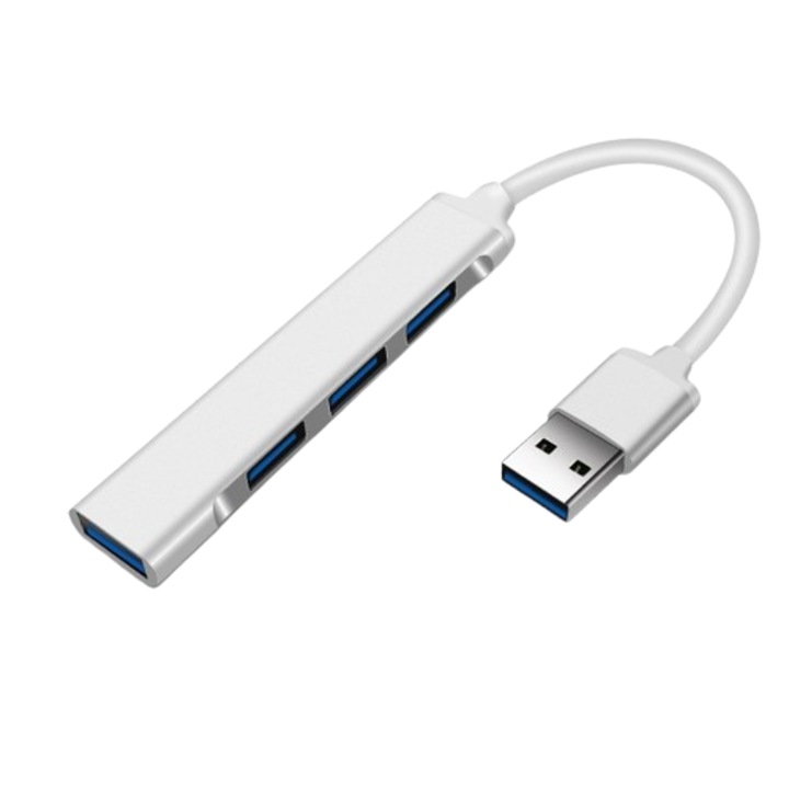 Hub 4-in-1, expansiune laptop, macbook, Tip C la USB 3.0, Splitter, Argintiu