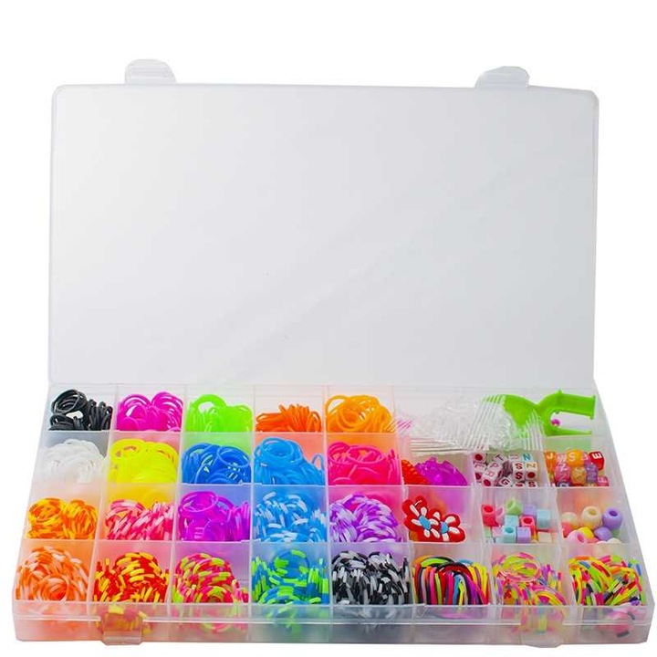 Set Multicreativ cu accesorii pentru realizarea bratarilor din elastic, Trendy Rainbow Loom Bands, 950 piese