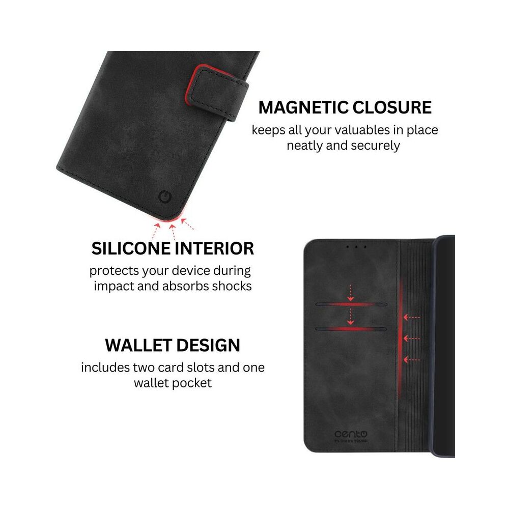 Husa de protectie tip carte CENTO Lima compatibila cu Xiaomi Redmi A5 Negru Premium, Piele ecologica, Inchidere magnetica, Protectie Sporita, Anti soc, Anti zgarieturi, Functie de stand