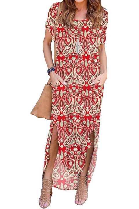 Rochie maxi de vara, rosu, AUSELILY, Rosu