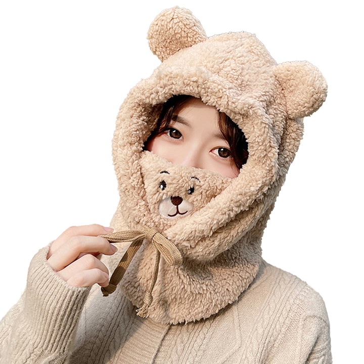 Шапка с качулка, QttvbTna, изкуствена кожа, Светлокафяв