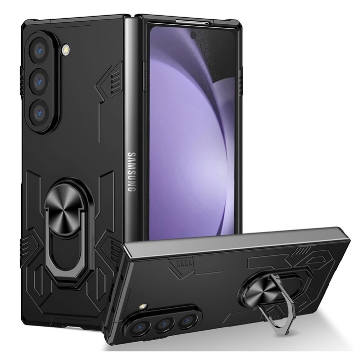 ShutterPro hátlap tok, páncél gyűrűs, Samsung Galaxy Z Fold6 / Fold 6 telefonhoz, Optim Solution, Innováció és védelem, Mágneses funkció, Prémium magvédelem, 360°-ban elforgatható gyűrűtámasz, Ujjlenyomat-mentes, Fekete