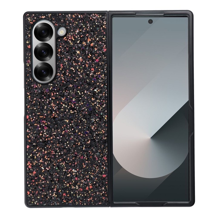 Lil Shimmer tok Samsung Galaxy Z Fold6 / Fold 6 telefonhoz, OPTIM MEGOLDÁS, Fényes Csillogó Design, Következő szintű védelem, Ragyogó hangulat, Divat, Kézműves minőség, Legújabb trend, Fekete/Multicolor