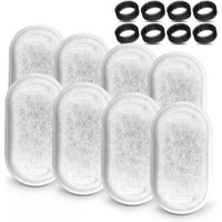 Set de 16 filtre de rezerva pentru fantani de baut, dozatoare de apa pentru caini si pisici, purificare, carbune activ, eficient in indepartarea impuritatilor si a parului 8 filtre din bumbac si 8 bureti de prefiltrare, negru si alb